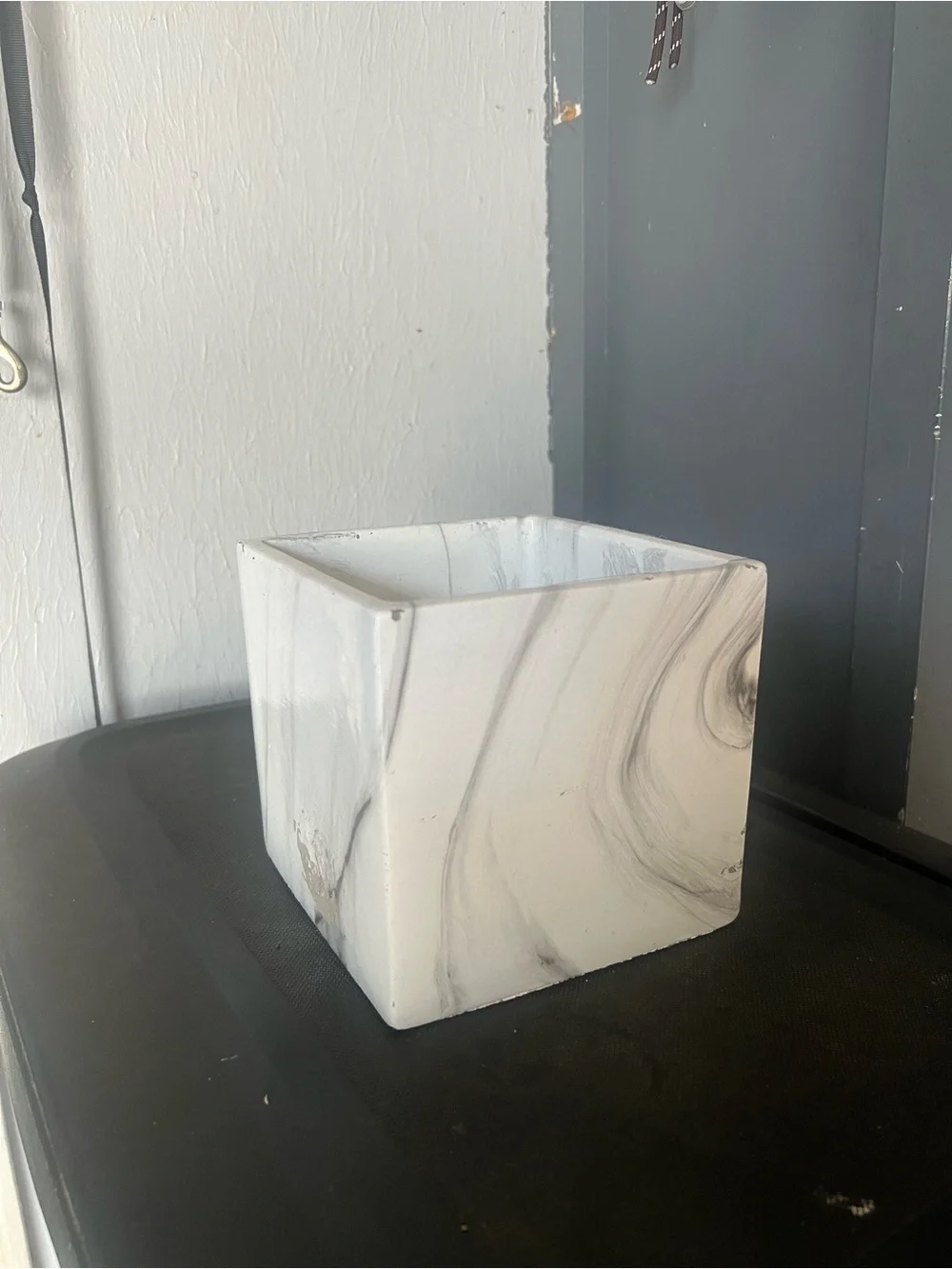 Marble Effect Square Planter - White and Gray